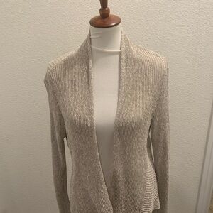 Eileen Fisher Cream Cardigan Sweater Soft Knit Open Front